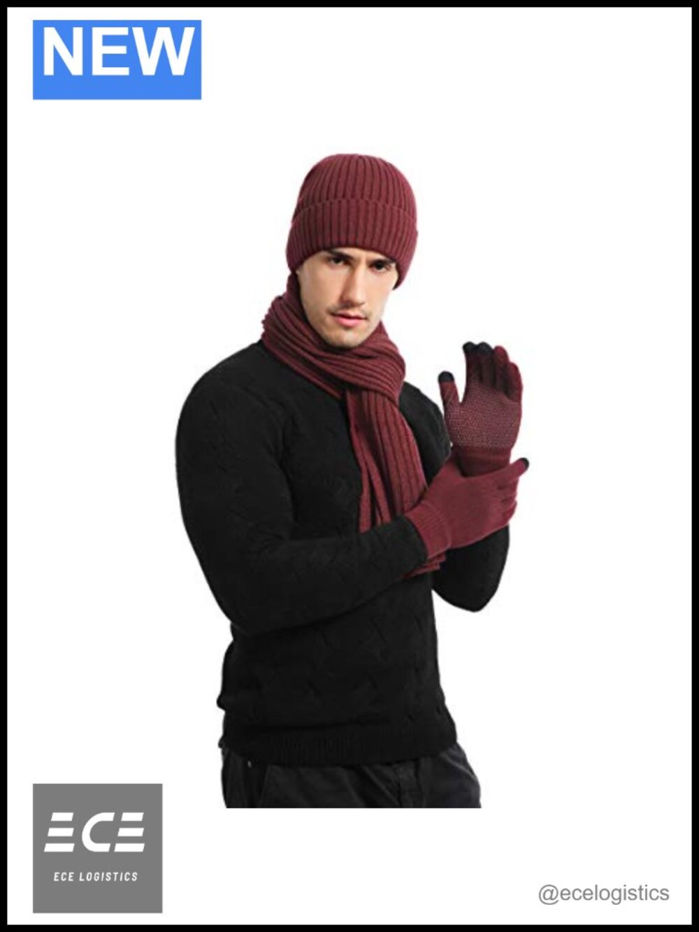 Warm Knit Hat Gloves Scarf Set Unisex Touch Screen Beanie Winter 3 in 1